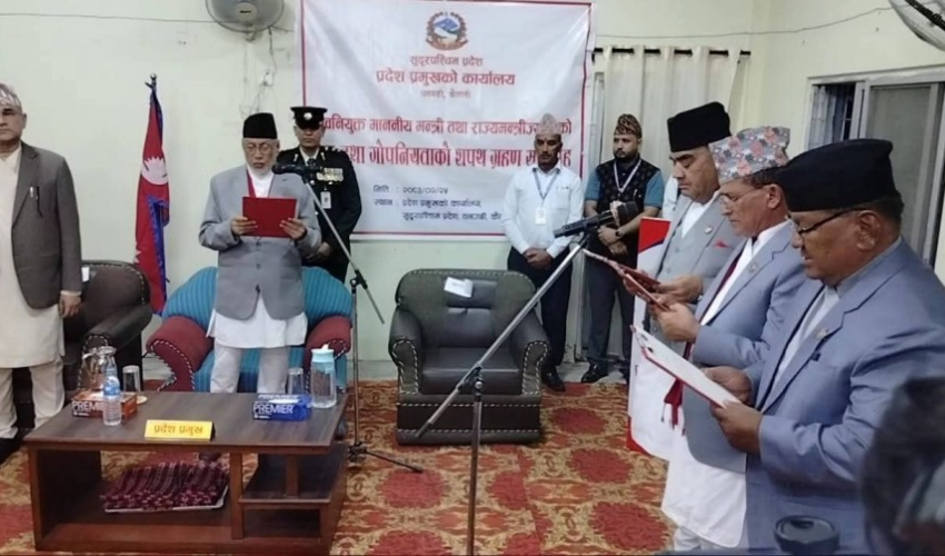 काँग्रेसका ३ मन्त्री र २ राज्यमन्त्रीले लिए शपथ, मन्त्रालयको जिम्मेवारी समेत बाँडफाँट