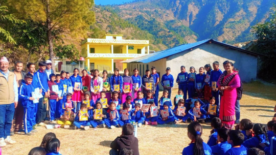 Young man distributes educational materials to 60 students on his birthday in Baitadi