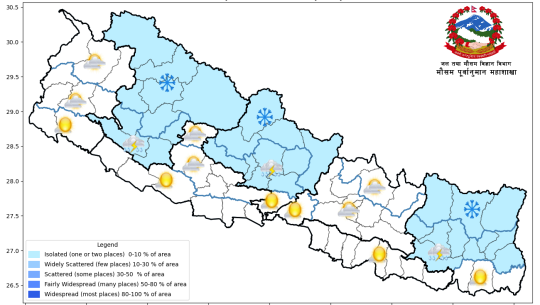 देशका अधिकांश आज भागमा मौसम सफा रहने पूर्वानुमान