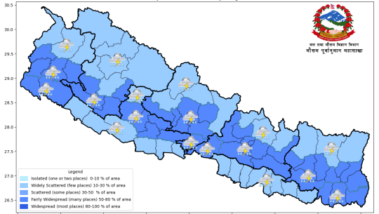 कोशी, वाग्मती, लुम्बिनी र सुदूरपश्चिममा भारी वर्षा हुने पूर्वानुमान