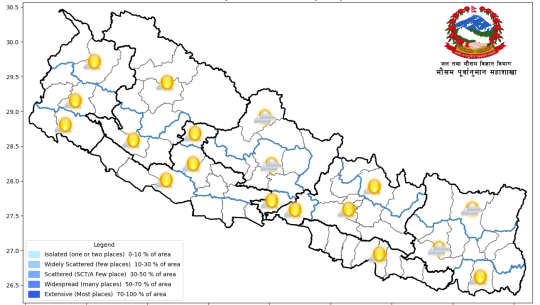 देशका अधिकांश भागमा मौसम सफा रहने पूर्वानुमान