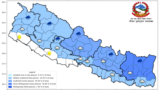 मौसमः केही स्थानमा हल्का वर्षा र हिमपातको सम्भावना