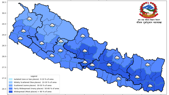 अधिकांश स्थानमा मध्यमसम्मको वर्षा