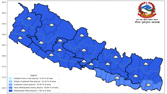 बागमती, गण्डकी र लुम्बिनी र सुदूरपश्चिम प्रदेशका एकदुई स्थानमा हल्का वर्षा