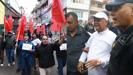 ओली रिहाइको माग गर्दै एमालेले सीडीओ कार्यालयमा विरोधपत्र बुझाउँदै