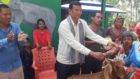 गौरीगंगाको निराजन सामुदायिक वनद्धारा उपभोक्तालाई बाख्रा वितरण