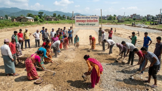 कञ्चनपुरको भीमदत्तमा जनश्रमदानबाट खेलमैदान निर्माण गरिँदै 