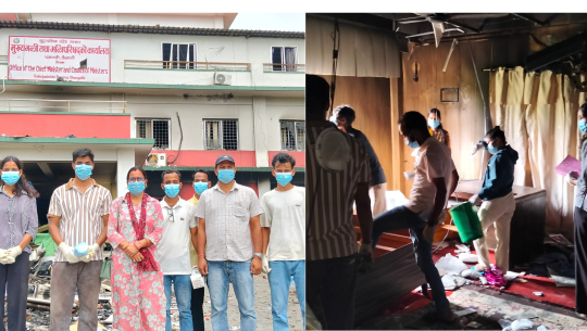 कैलाली बहुमुखी क्याम्पसका विद्यार्थीहरूद्धारा क्षतिग्रस्त मुख्यमन्त्री कार्यालयमा सरसफाई  