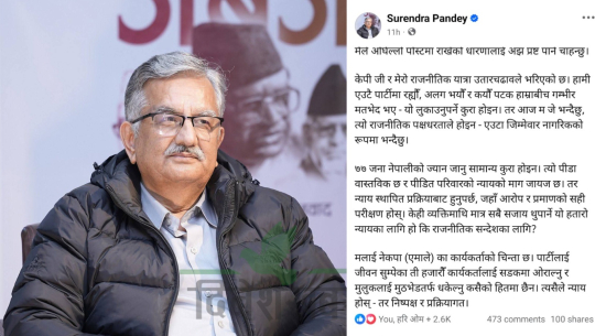एमाले नेता सुरेन्द्र पाण्डेले भने, '७७ जनाको ज्यानको न्याय निष्पक्ष प्रक्रियाबाट होस्'