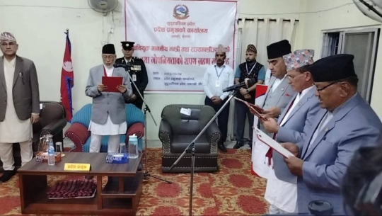 काँग्रेसका ३ मन्त्री र २ राज्यमन्त्रीले लिए शपथ, मन्त्रालयको जिम्मेवारी समेत बाँडफाँट