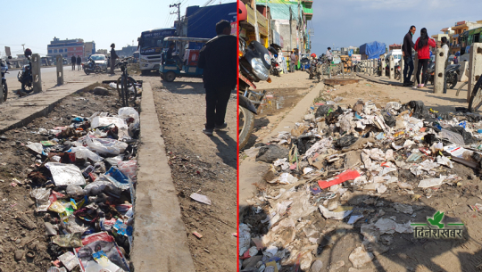 धनगढीको ६ लेन सडक छेउछाउमा फोहरै फोहर