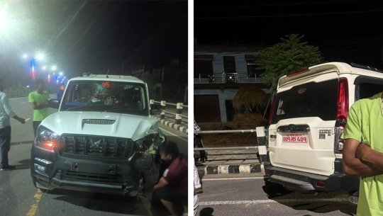 कैलालीका मेयर वीरेन्द्र भट्टको सरकारी स्कार्पियो दुर्घटना, गाडीमा सामान्य क्षति