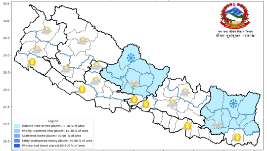देशका अधिकांश भागमा आज मौसम सफा रहने